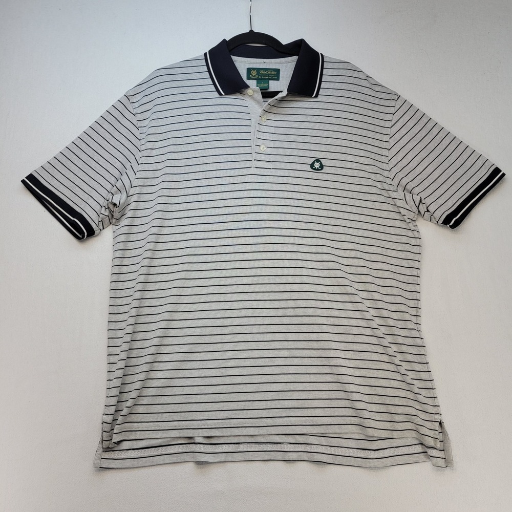 Brooks Brothers Polo Golf Shirt Mens L Gray Striped St Andrews Links Pima Cotton